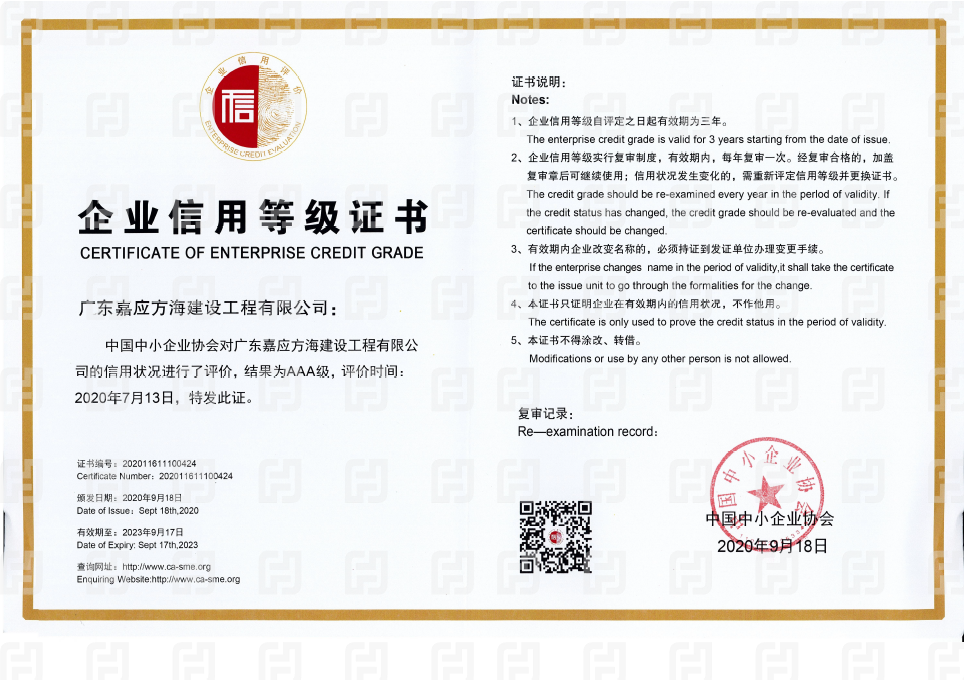 2020中小企業(yè)協(xié)會AAA信用等級證書
